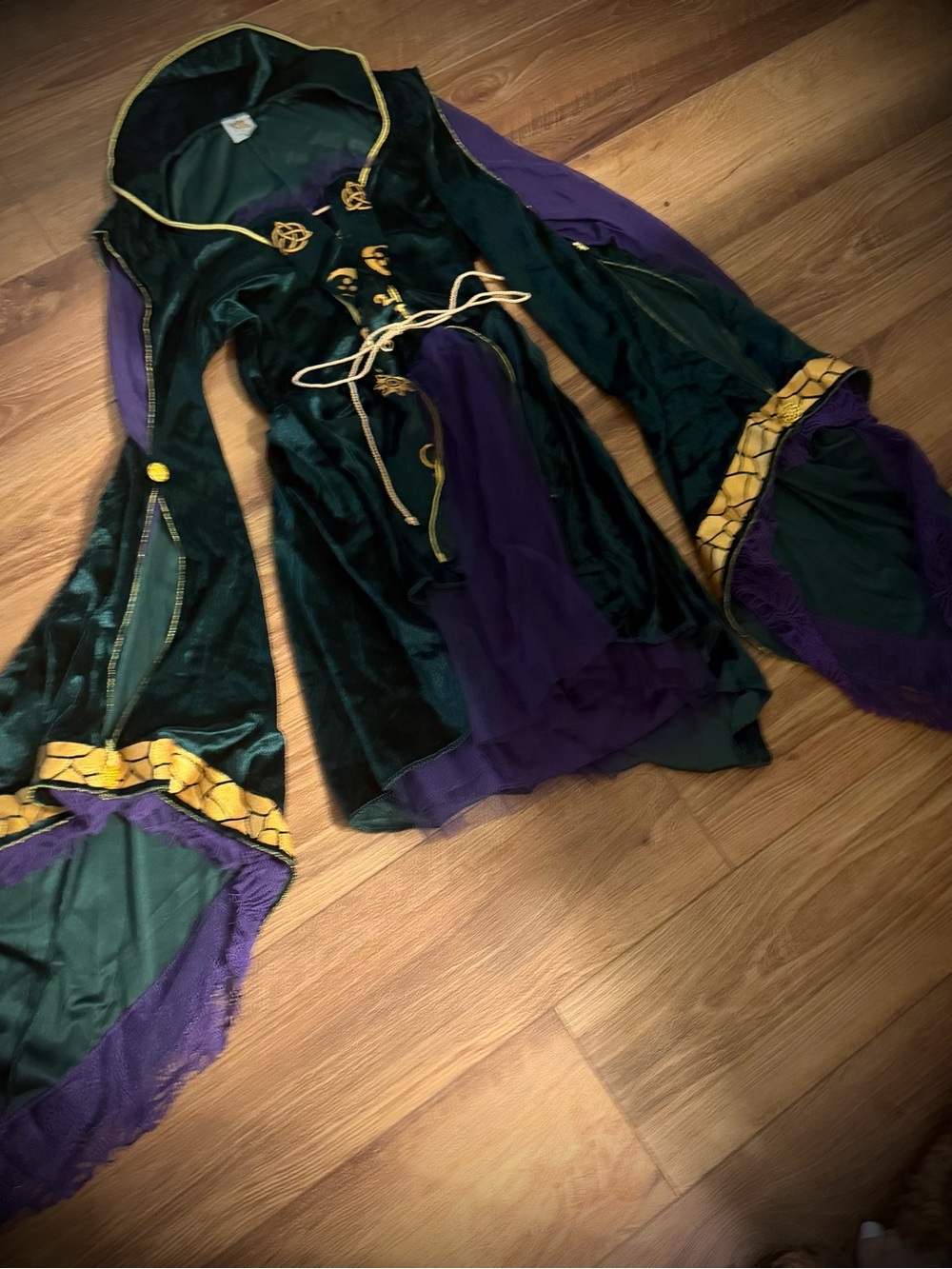 Disney Green, Purple and Gold Velvet Witch Costume Dress